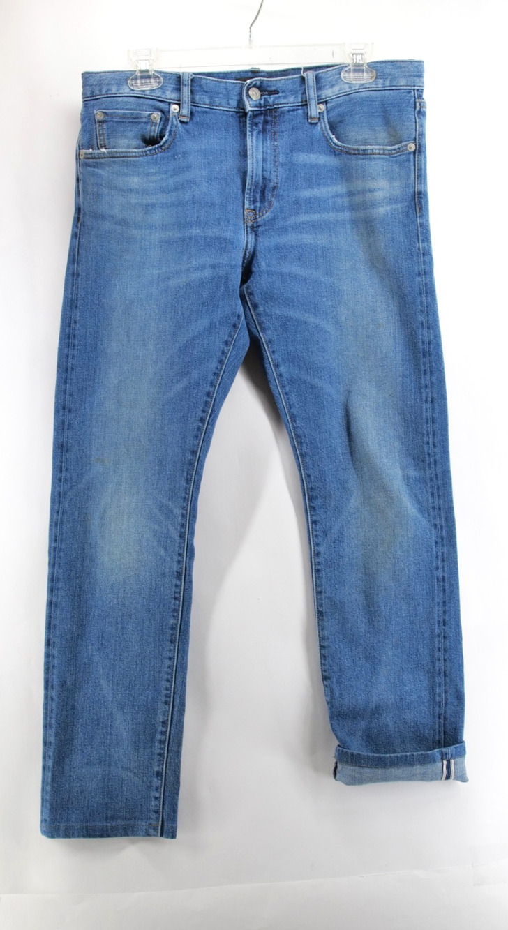 UNIQLO Mens Slim Straight Selvedge Pants 32x34 Blue Jeans Low Rise